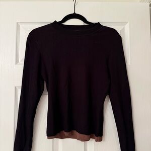 dh NEW YORK Black and Brown Trim Crewneck Sweater